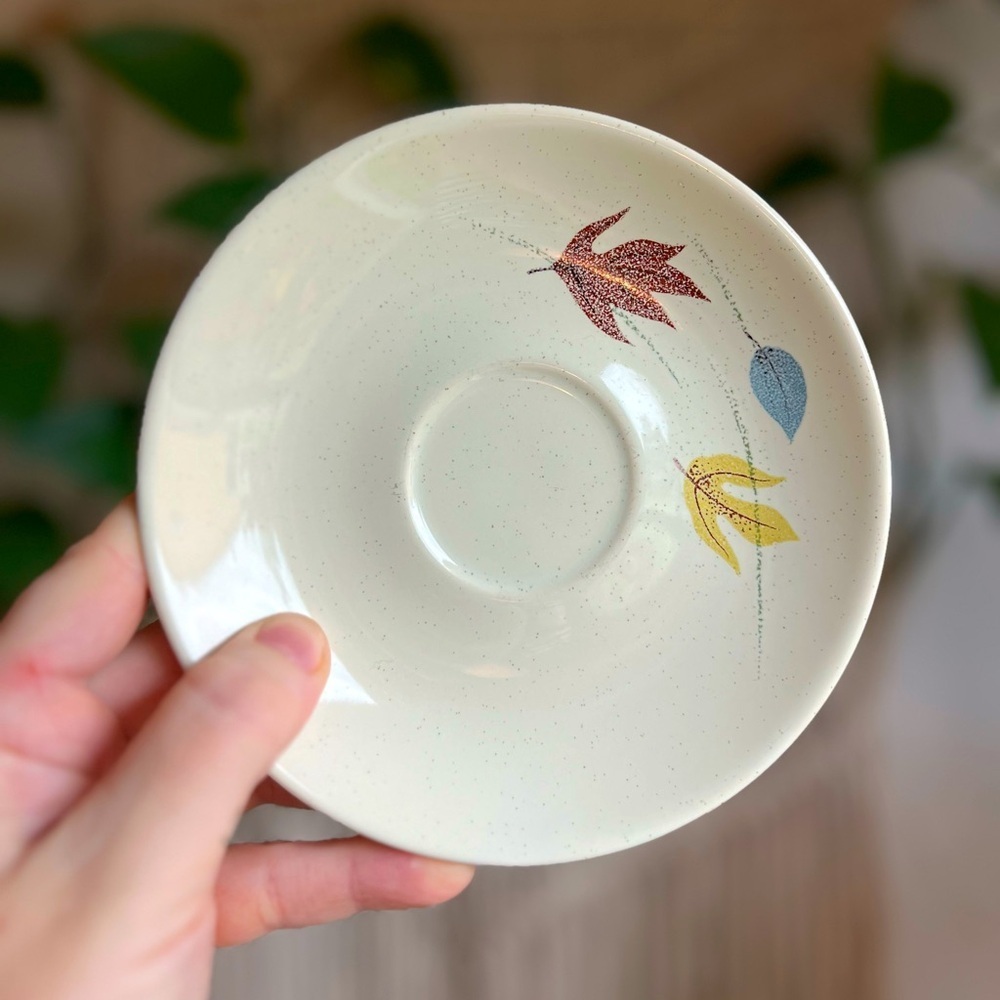 Franciscan Autumn Leaves 5 Saucer Plates Vintage MCM Pottery Mid Century Modern